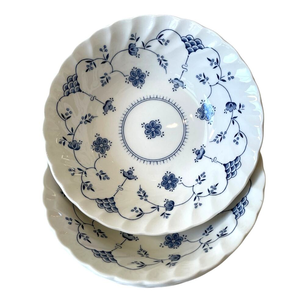 Queen's FINLANDIA Oatmeal Bowls 7in Blue White Floral 4pc Made In England NEW